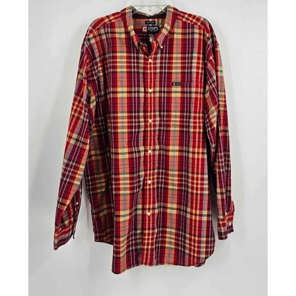 Chaps Easy Care Mens Long Sleeve Button Front Red Yellow Plaid Shirt Sz XXL - Picture 1 of 3